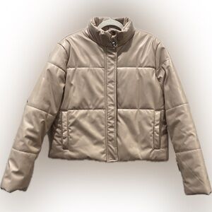 NWOT Faux Leather Puffer CREAM XL